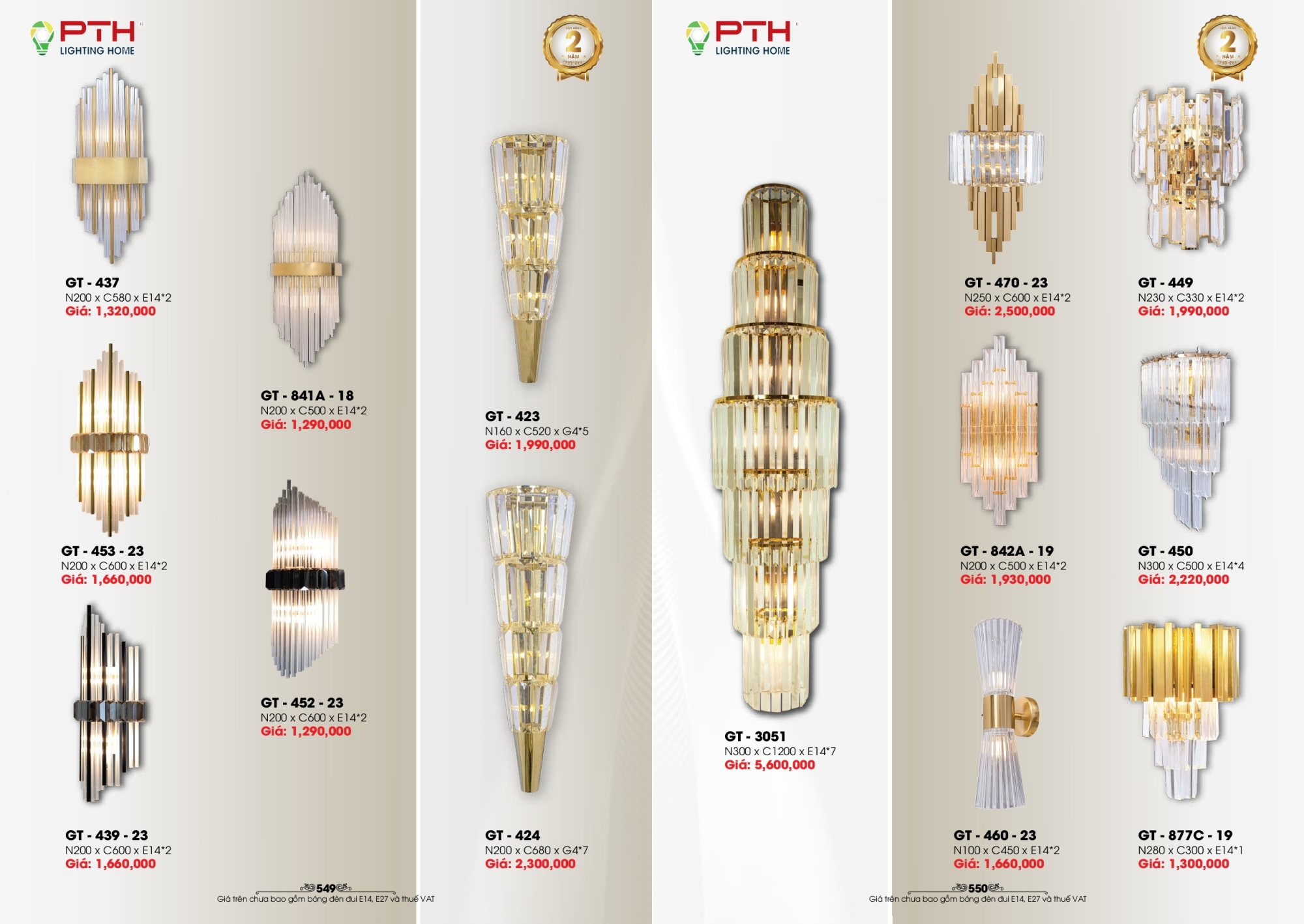 Bảng giá đèn trang trí PTH Lighting Home 2026